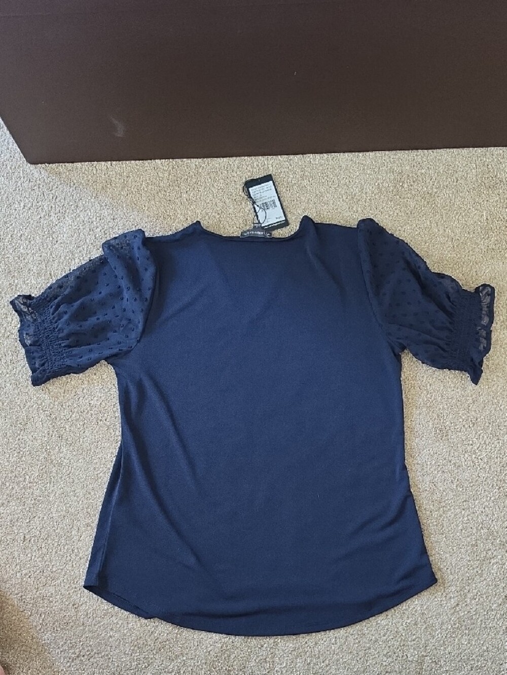 Adrianna Papell Navy Puff-Sleeve V-Neck Top - Picture 2 of 2